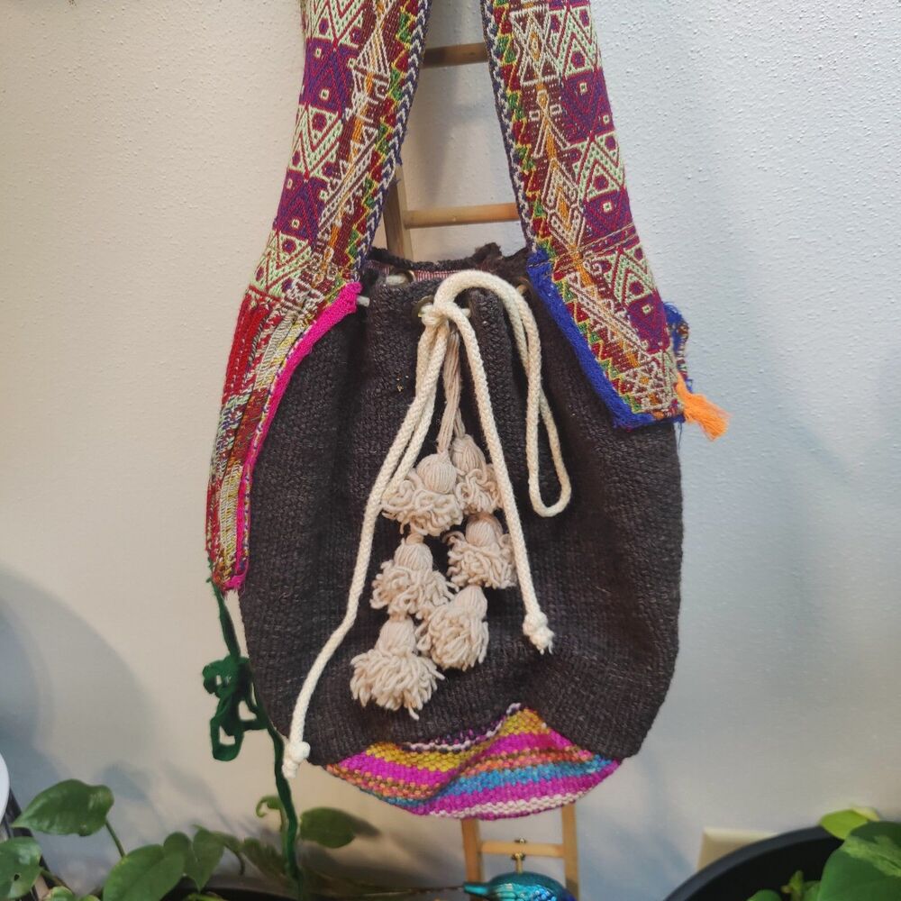 PresentlyIn Boho Tribal Crossbody Bag Kilim Geometric Pattern Tassels